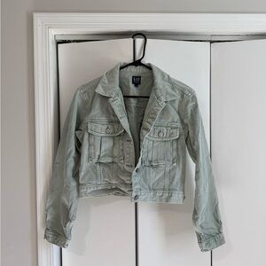 GAP Women's Light Mint Green Cropped Denim Jacket
